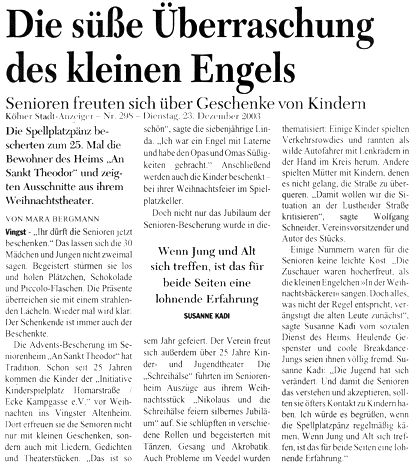 Die Spellplatzp�nz bescherten zum 25. Mal die Bewohner des Heims "An Sankt Theodor" und zeigten Ausschnitte aus ihrem Weihnachtstheater. - 