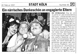 Ein n�rrisches Dankesch�n an engagierte Eltern